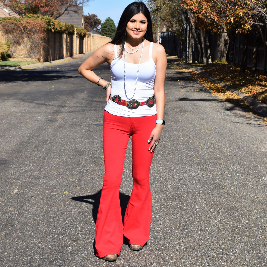 Seeing Red Super Stretch Bell Bottoms | gussieduponline