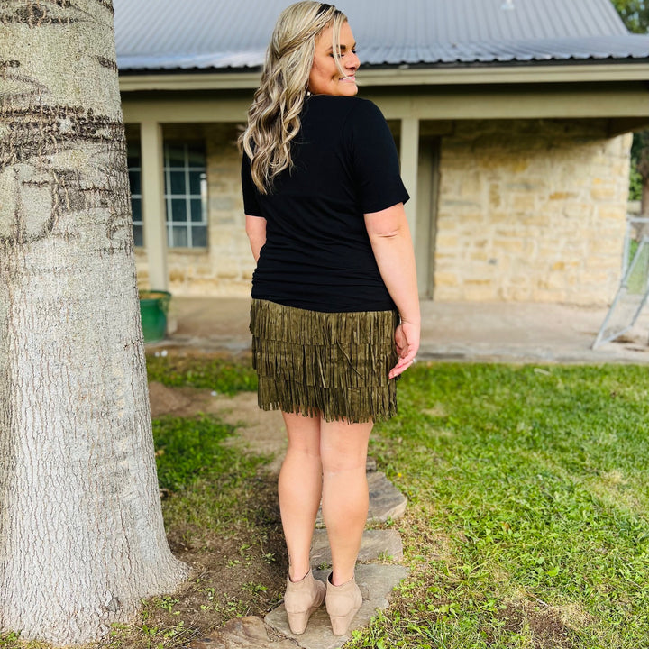 PLUS Lola Olive Fringe Skirt* | gussieduponline