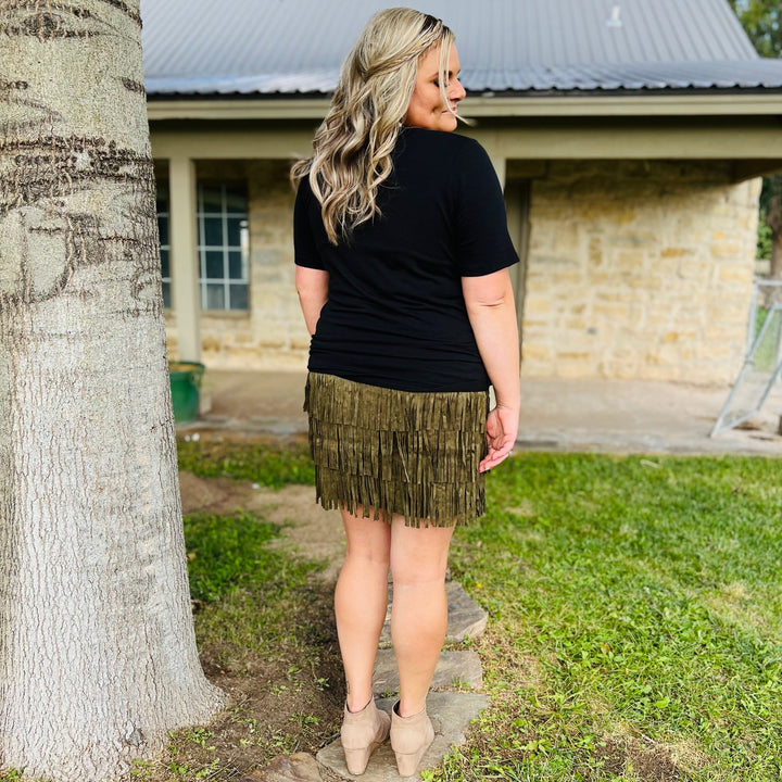 PLUS Lola Olive Fringe Skirt* | gussieduponline